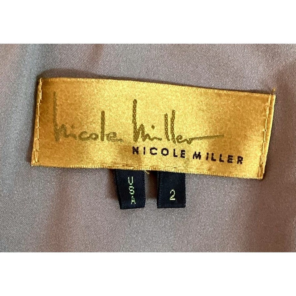 Nicole Miller Evening Gown Womens 2 Bronze Ruched Metallic Portrait Collar - Picture 6 of 16